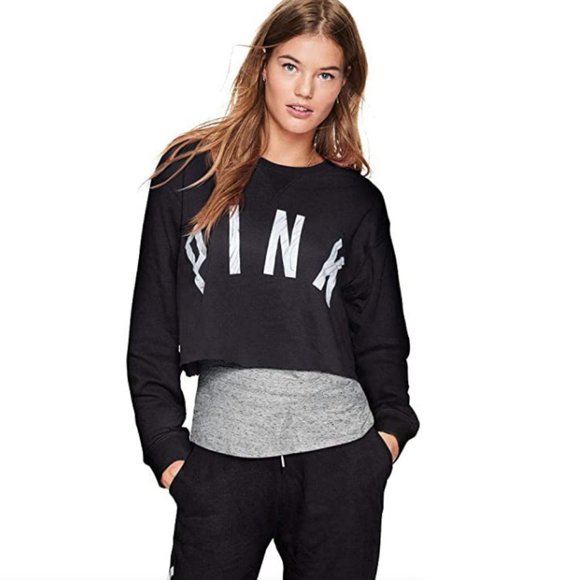 Victoria’s Secret Pink Crop Campus Crew Sweatshirt - Picture 1 of 6
